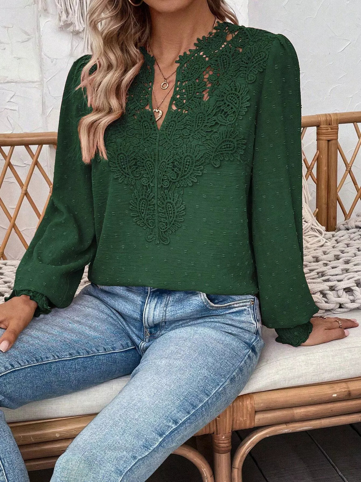 Lace Trim Long Sleeve Blouse (7)