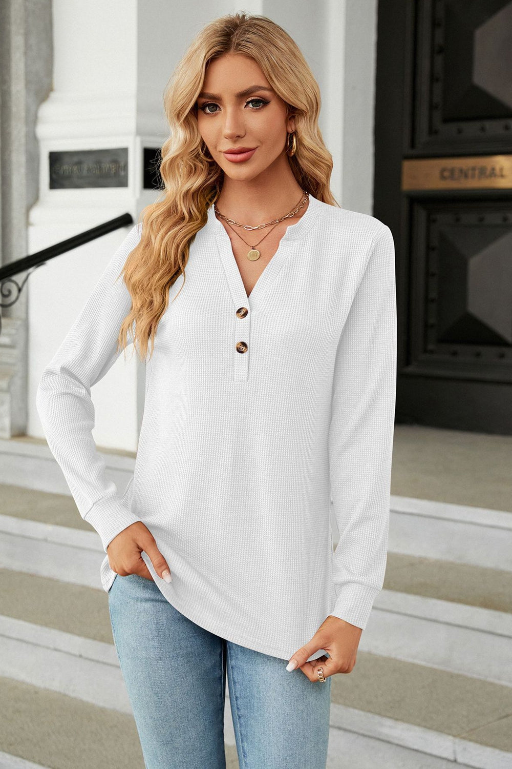 V-neck Long Sleeve Blouse (17)