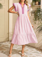 Striped Ruffle Sleeve Midi Dress (11)