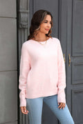 Round Neck Ribbed Long Sleeve Sweater (13)