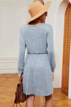 Frill Square Neck Long Sleeve Dress (6)