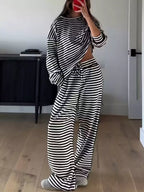 Striped Round Neck Top Pants Set (3)