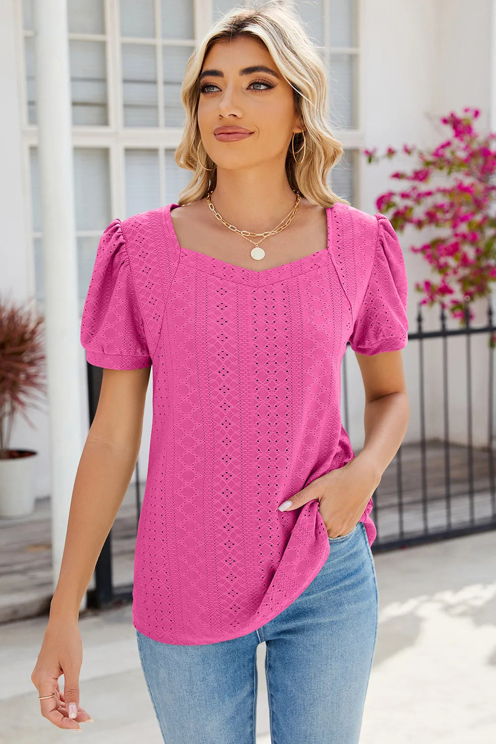 Eyelet Puff Sleeve T-shirt (6)