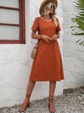Round Neck Short Sleeve Dress Pockets