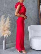 One-shoulder Floral Trim Sleeveless Maxi Dress (22)