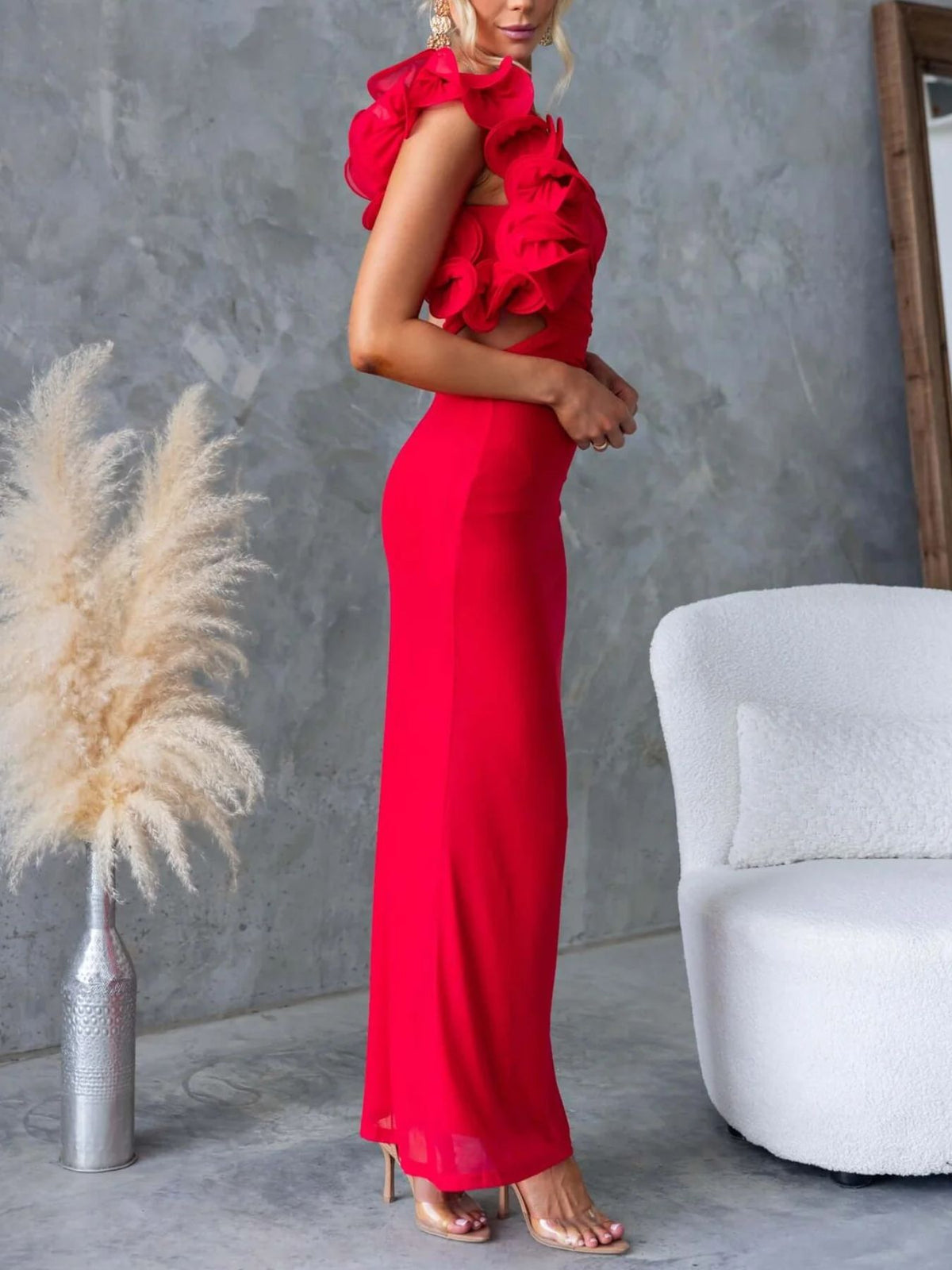 One-shoulder Floral Trim Sleeveless Maxi Dress (22)