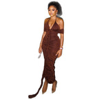 Halter Neck V-neck Long Dress photo 3