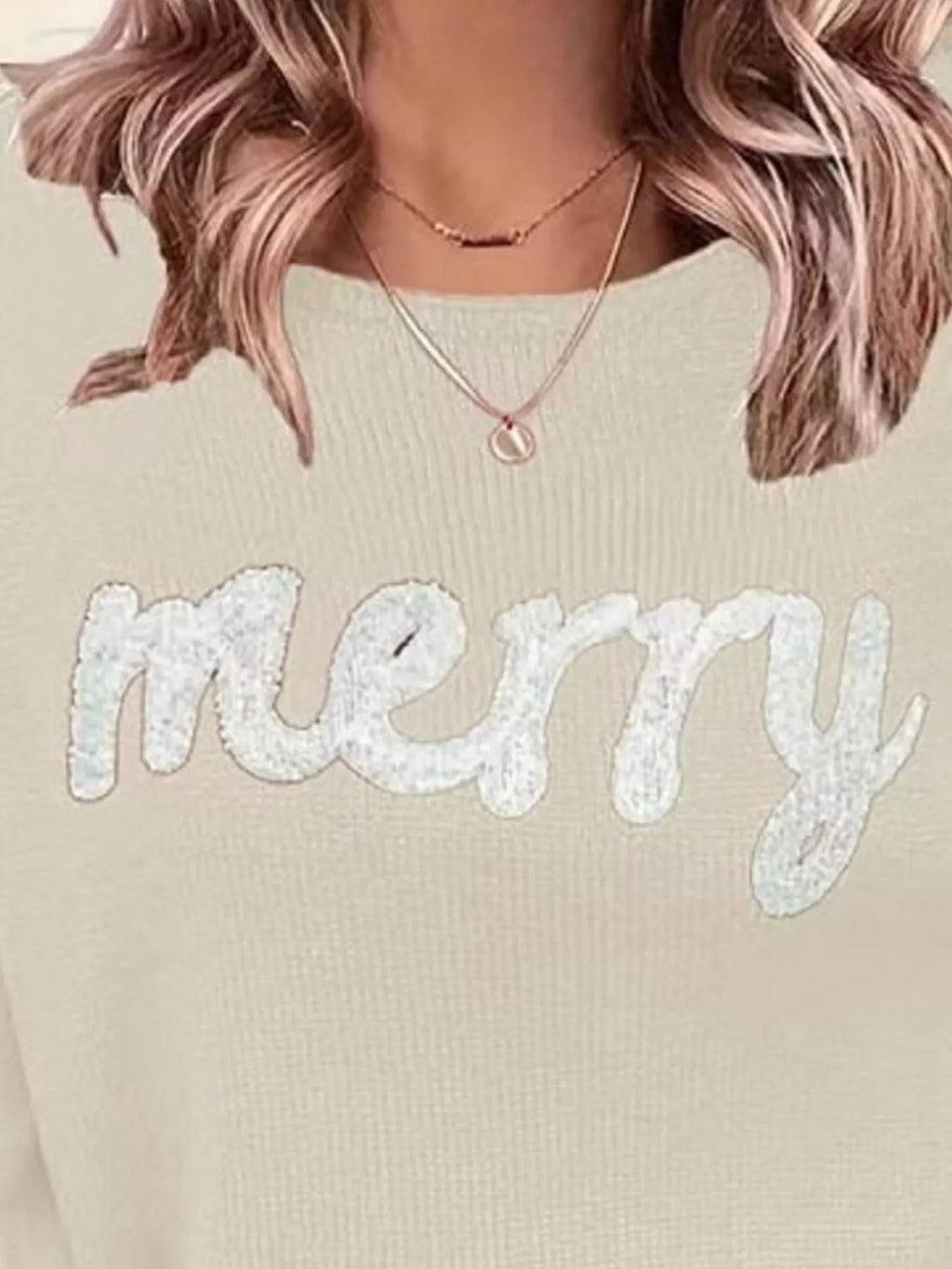 Merry Round Neck Dropped Shoulder Christmas Sweater (6)