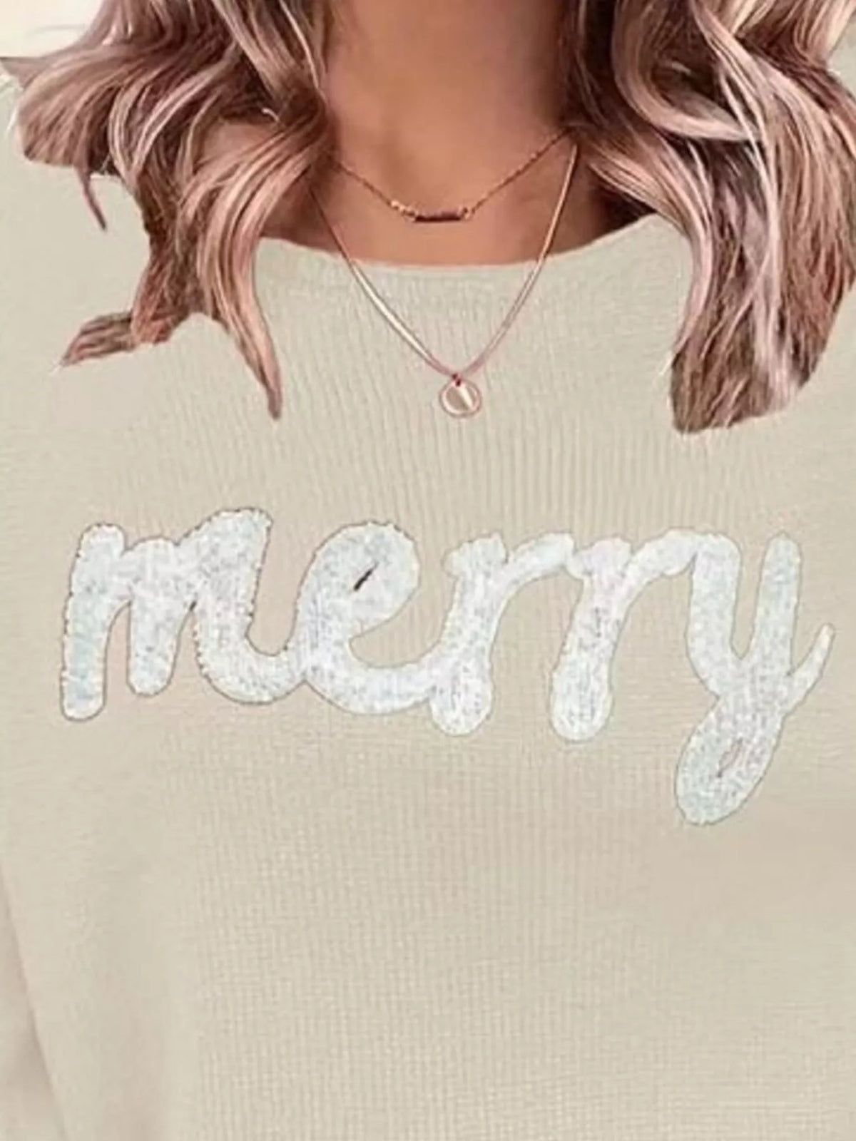 Merry Round Neck Dropped Shoulder Christmas Sweater (6)