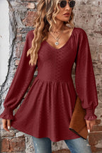 Peplum V-neck Long Sleeve Blouse (3)
