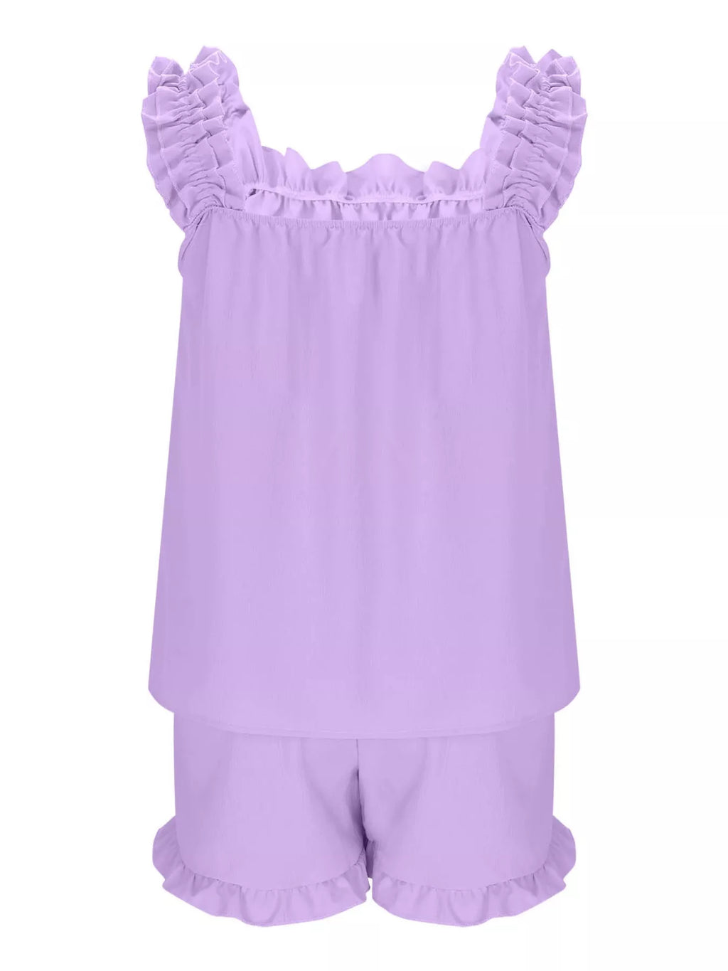 Ruffle Trim Sleeveless Top Shorts Set (19)