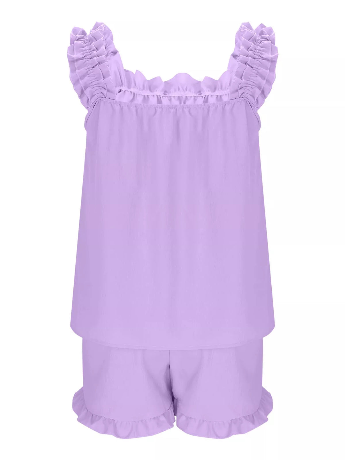 Ruffle Trim Sleeveless Top Shorts Set (19)