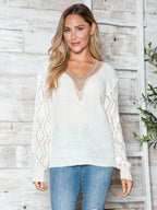 Openwork V-neck Long Sleeve Sweater (6)