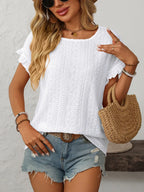 Eyelet Round Neck Short Sleeve Top (6)