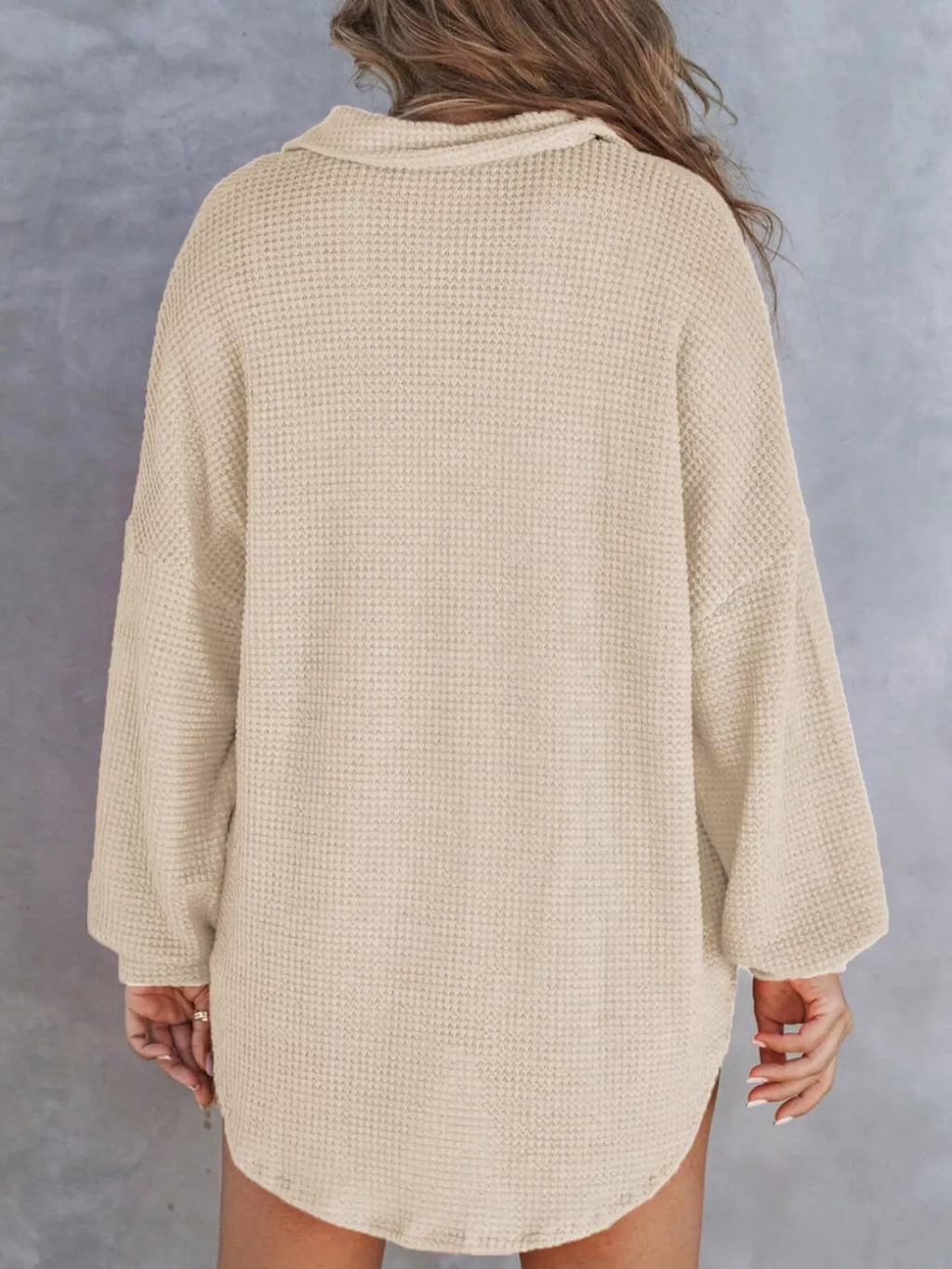 Casual Waffle Knit Button Detail Blouse (20)