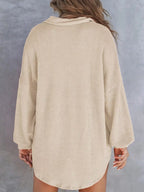 Casual Waffle Knit Button Detail Blouse (20)