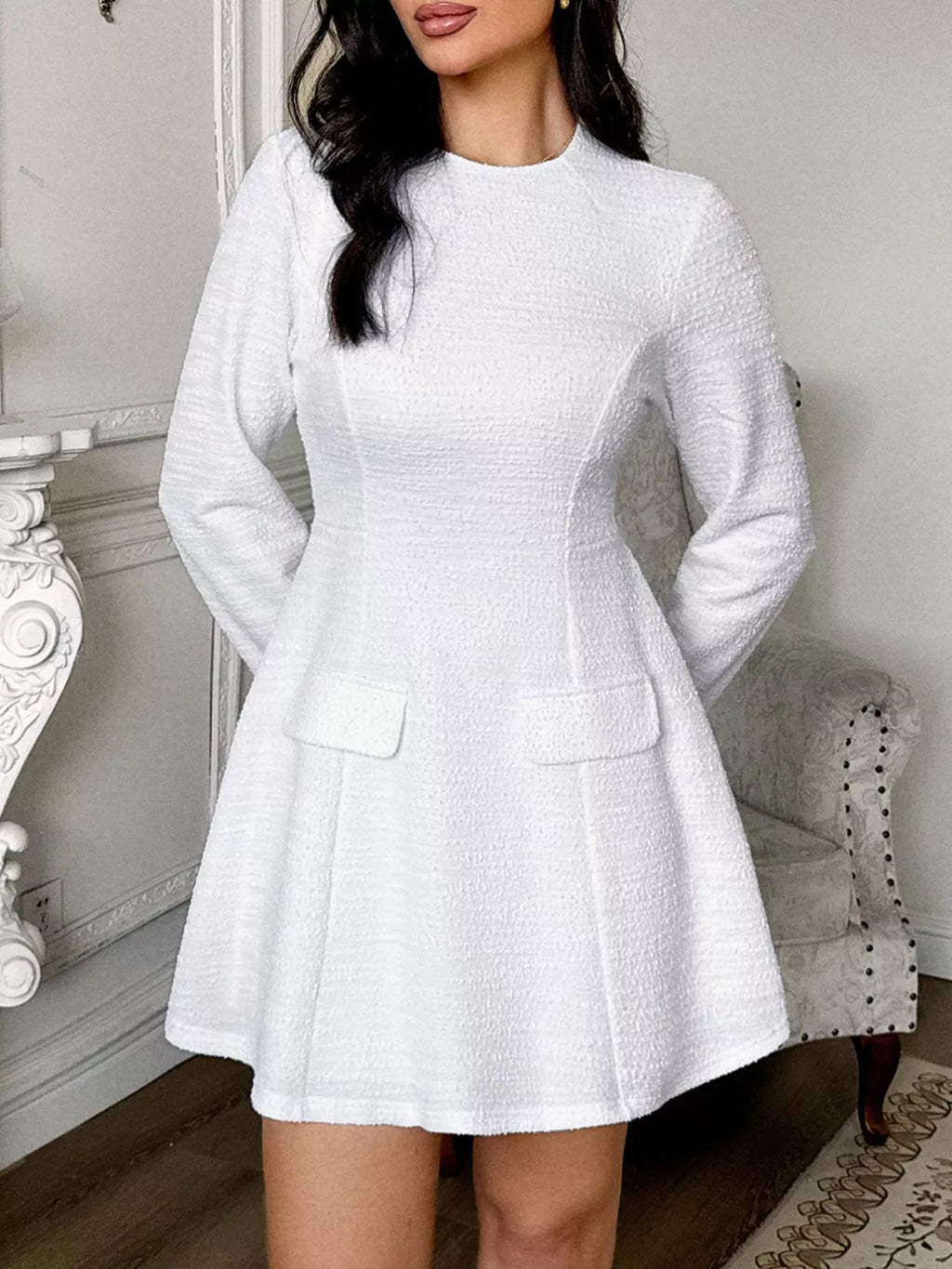 Cutout Back Long Sleeve Mini Dress (2)