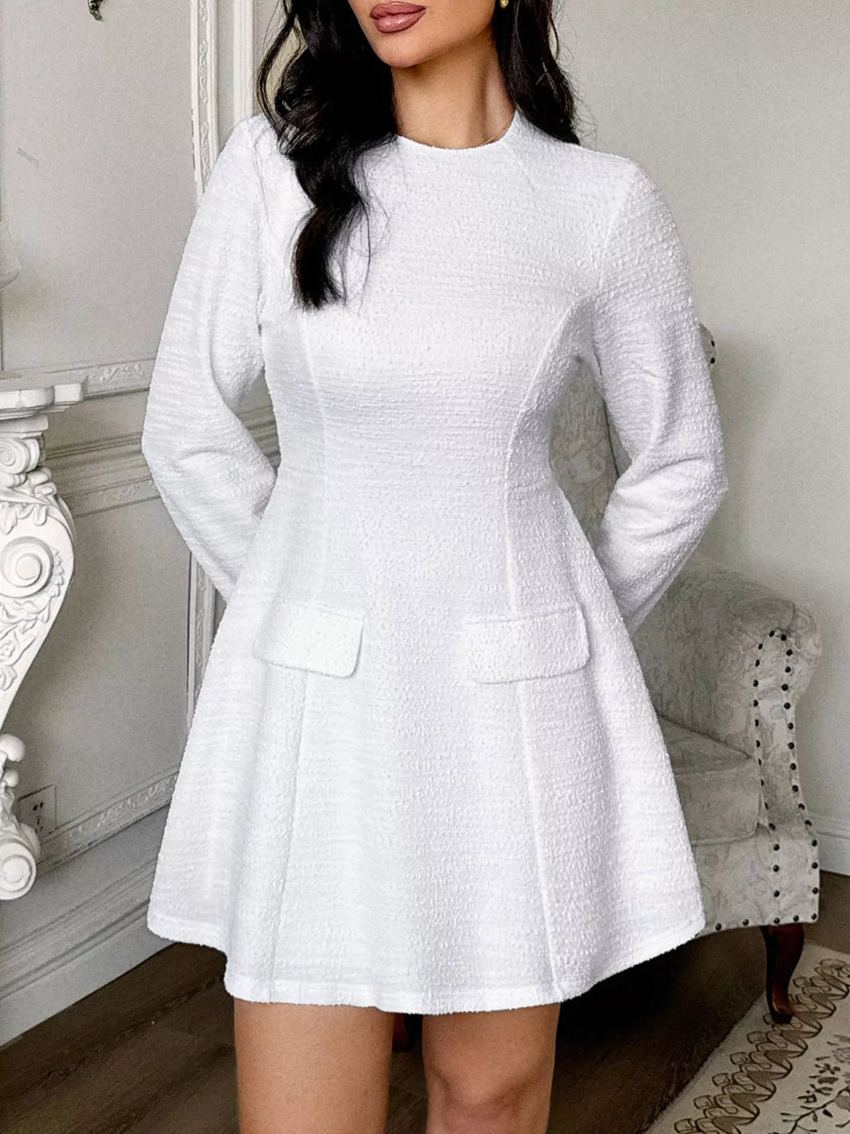 Cutout Back Long Sleeve Mini Dress (2)