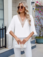 V-neck Lace Trim Blouse (24)
