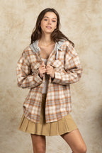 Drawstring Plaid Long Sleeve Hooded Jacket (11)
