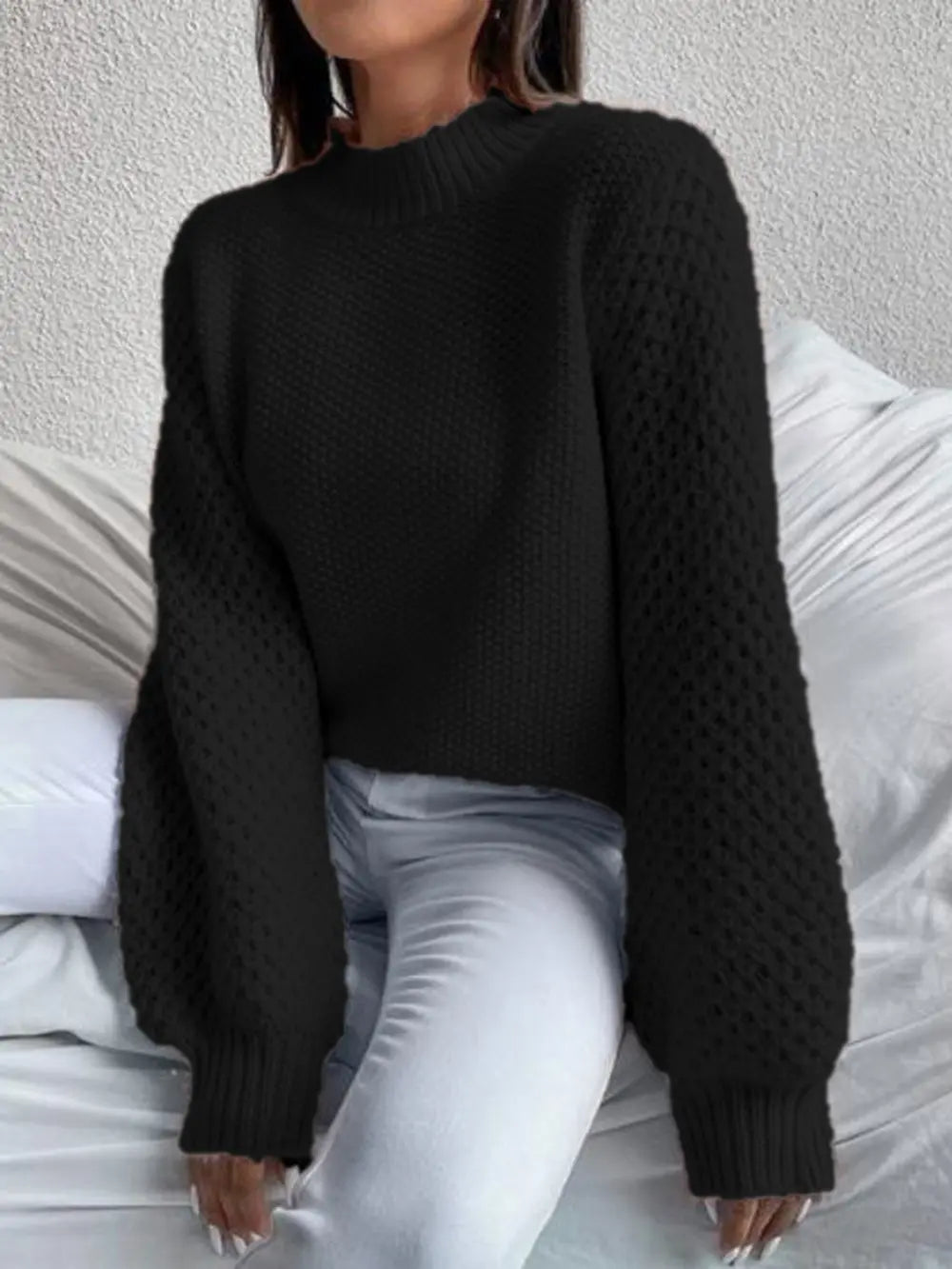 Openwork Mock Neck Long Sleeve Sweater (8)