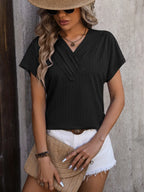 Textured Surplice Short Sleeve Blouse (22)