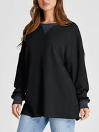 Waffle Knit Round Neck Long Sleeve T-shirt (23)