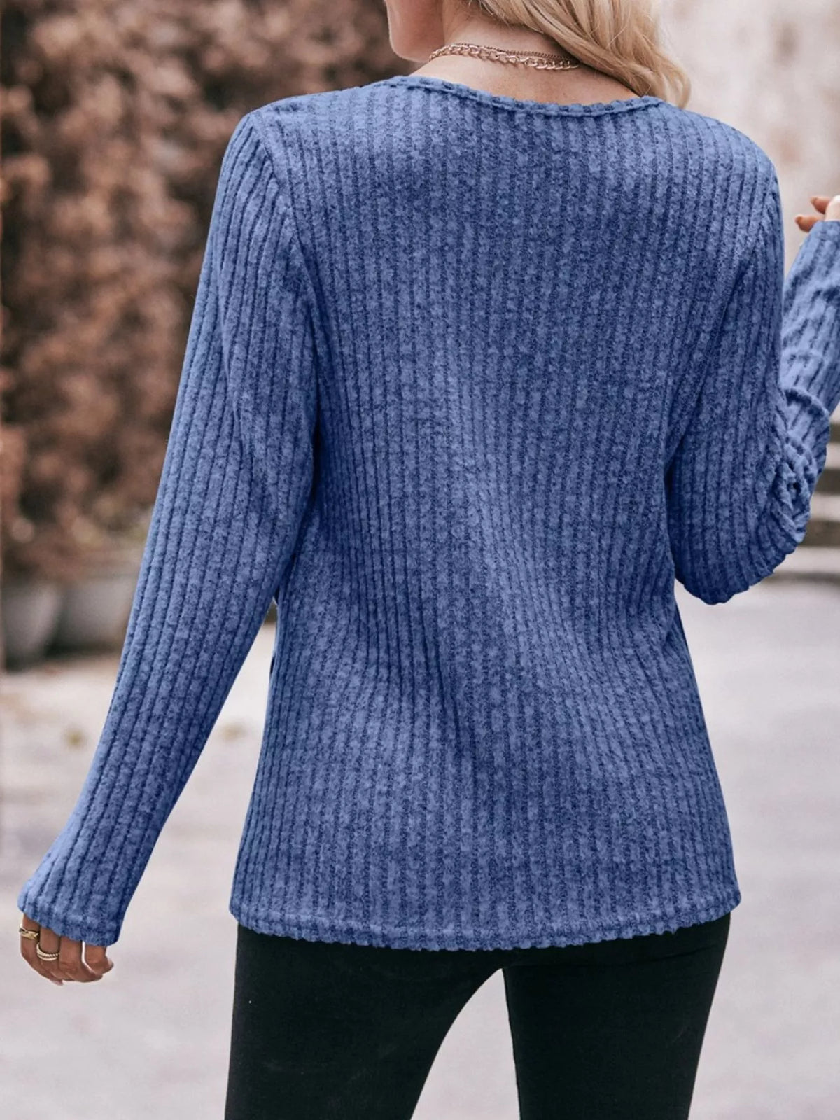 Ribbed Knit Long Sleeve T-shirt (7)