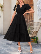 Tiered Notched Short Sleeve Dress (11)