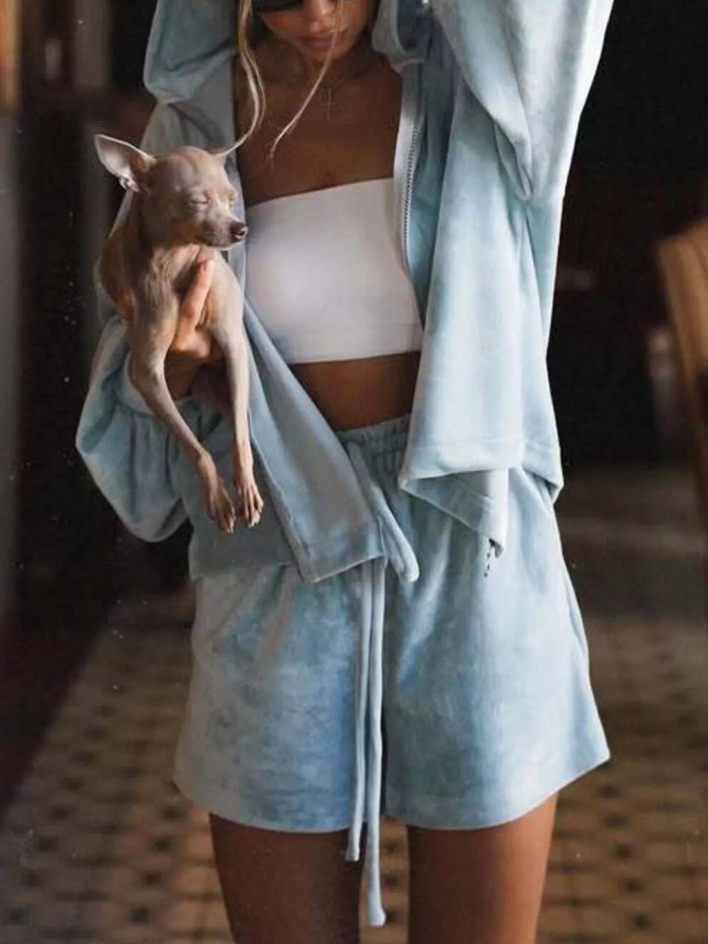 Zip Up Hooded Outerwear Shorts Set (3)