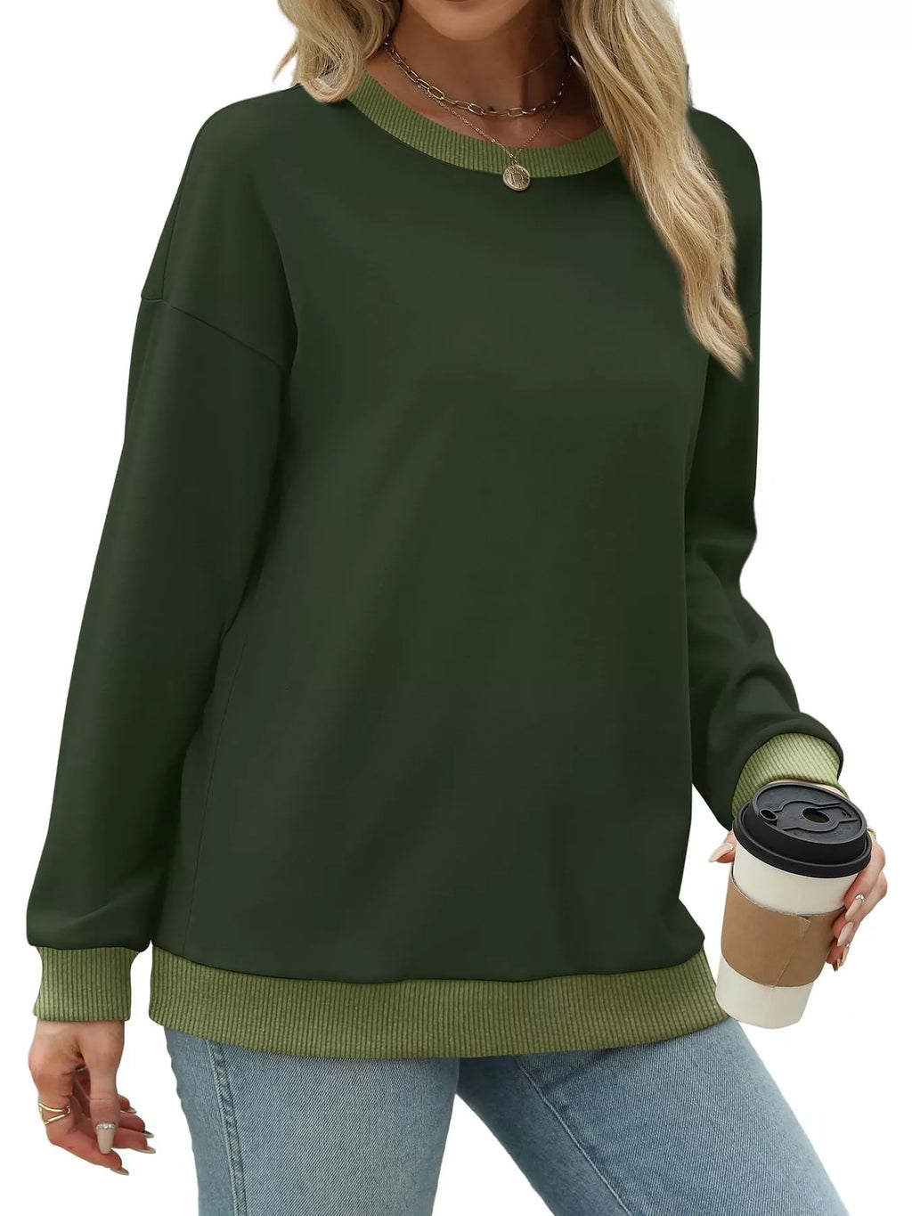 Contrast Trim Crew Neck Casual Sweatshirt (19)