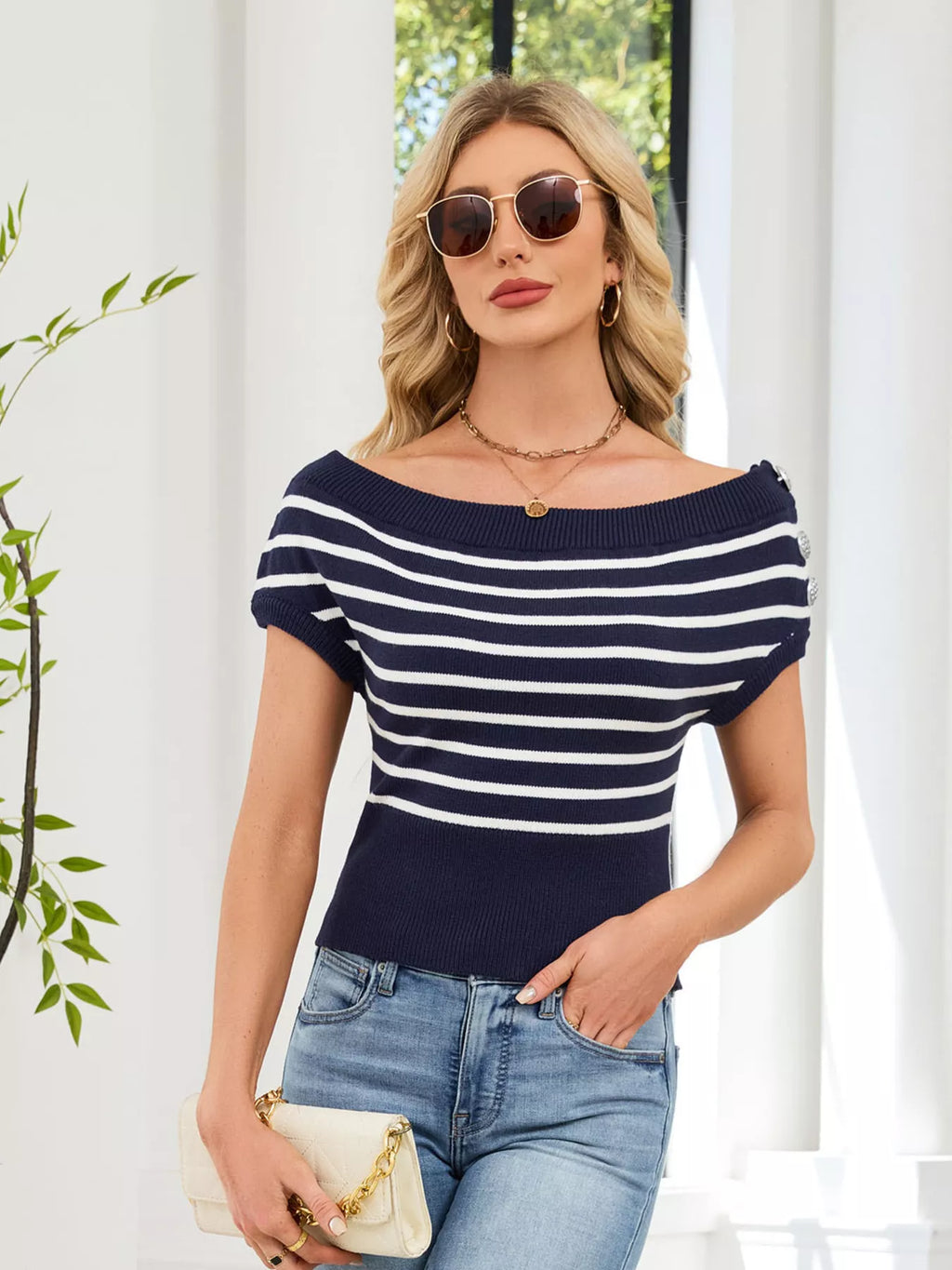 Striped Short Sleeve Sweater (2)