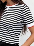 Contrast Trim Striped Short Sleeve Knit Top (6)