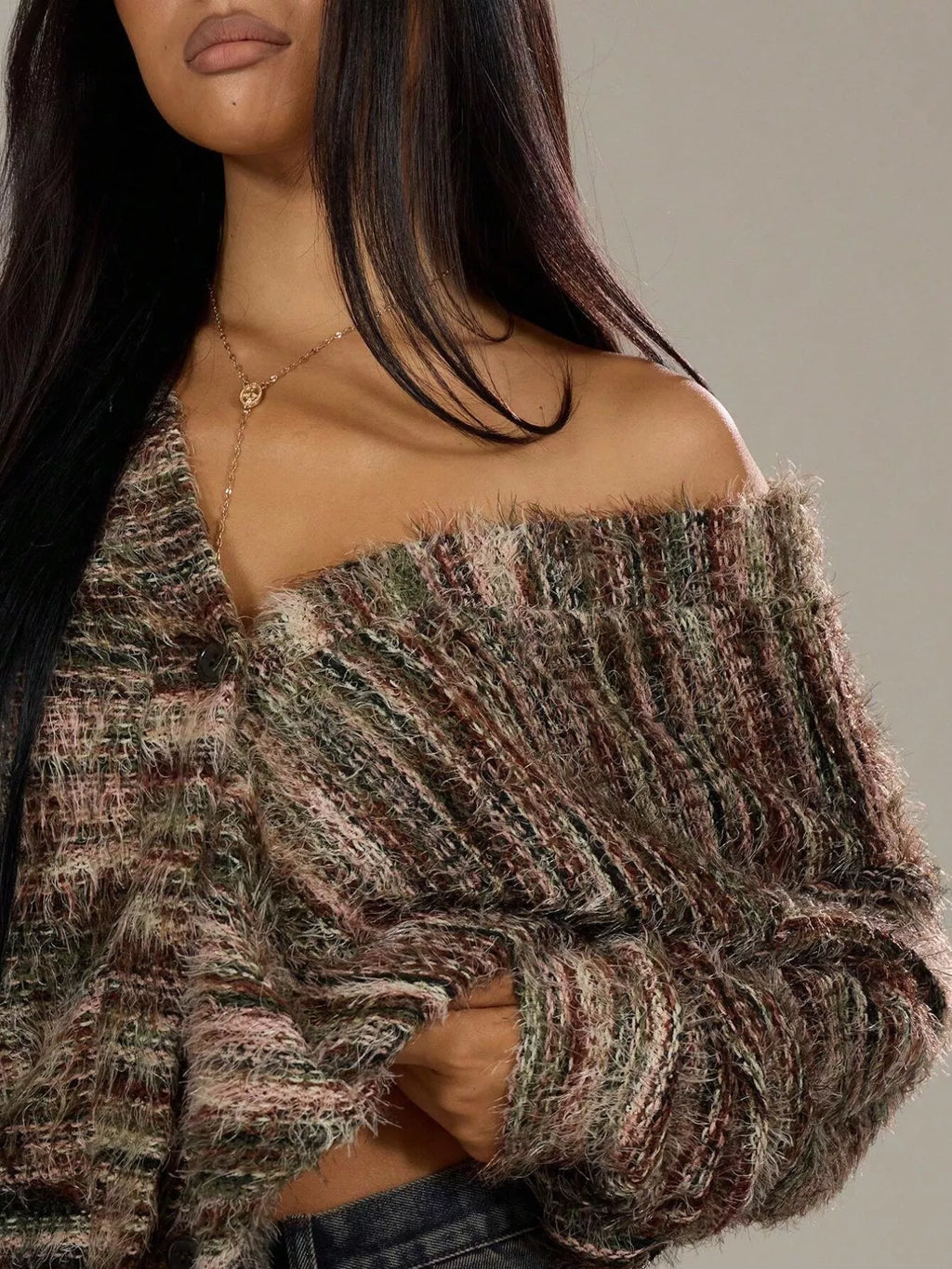 Chunky Knit V-neck Button-up Cardigan (7)