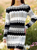 Openwork Wave Pattern Long Sleeve Sweater Dress (7)