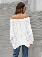 Cable Knit Openwork Off-shoulder Sweater (15)