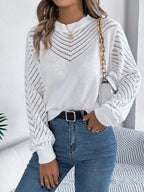 Openwork Round Neck Long Sleeve Knit Top (5)