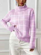 Plaid Turtleneck Long Sleeve Sweater (6)