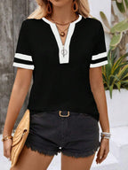 Striped Short Sleeve Half Zip Top (11)