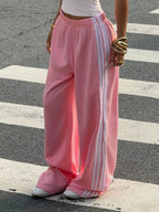 High-waisted Wide-leg Track Pants Side Stripes (6)