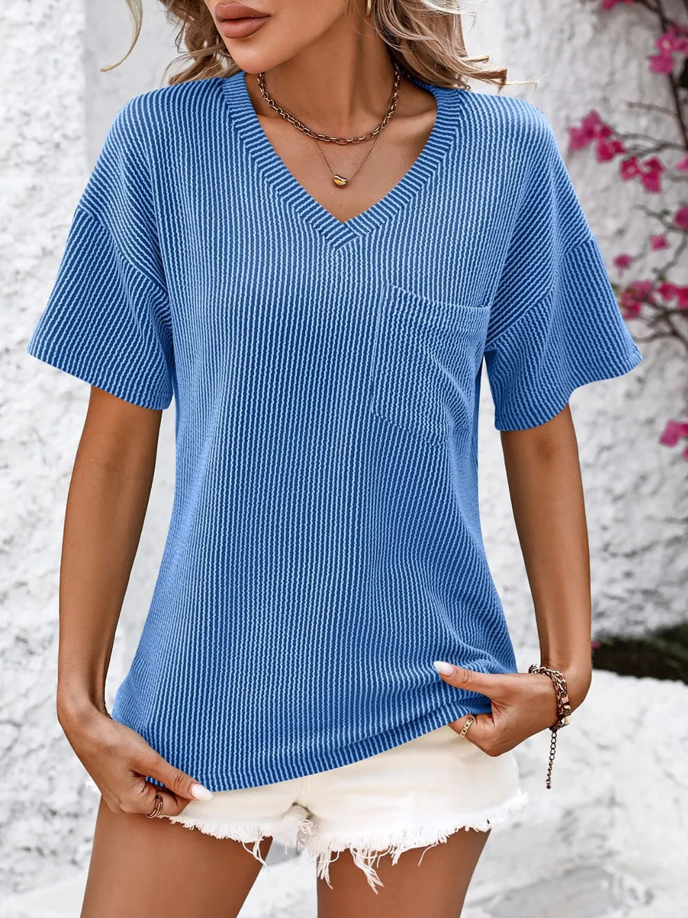 V-neck Dropped Shoulder T-shirt (4)