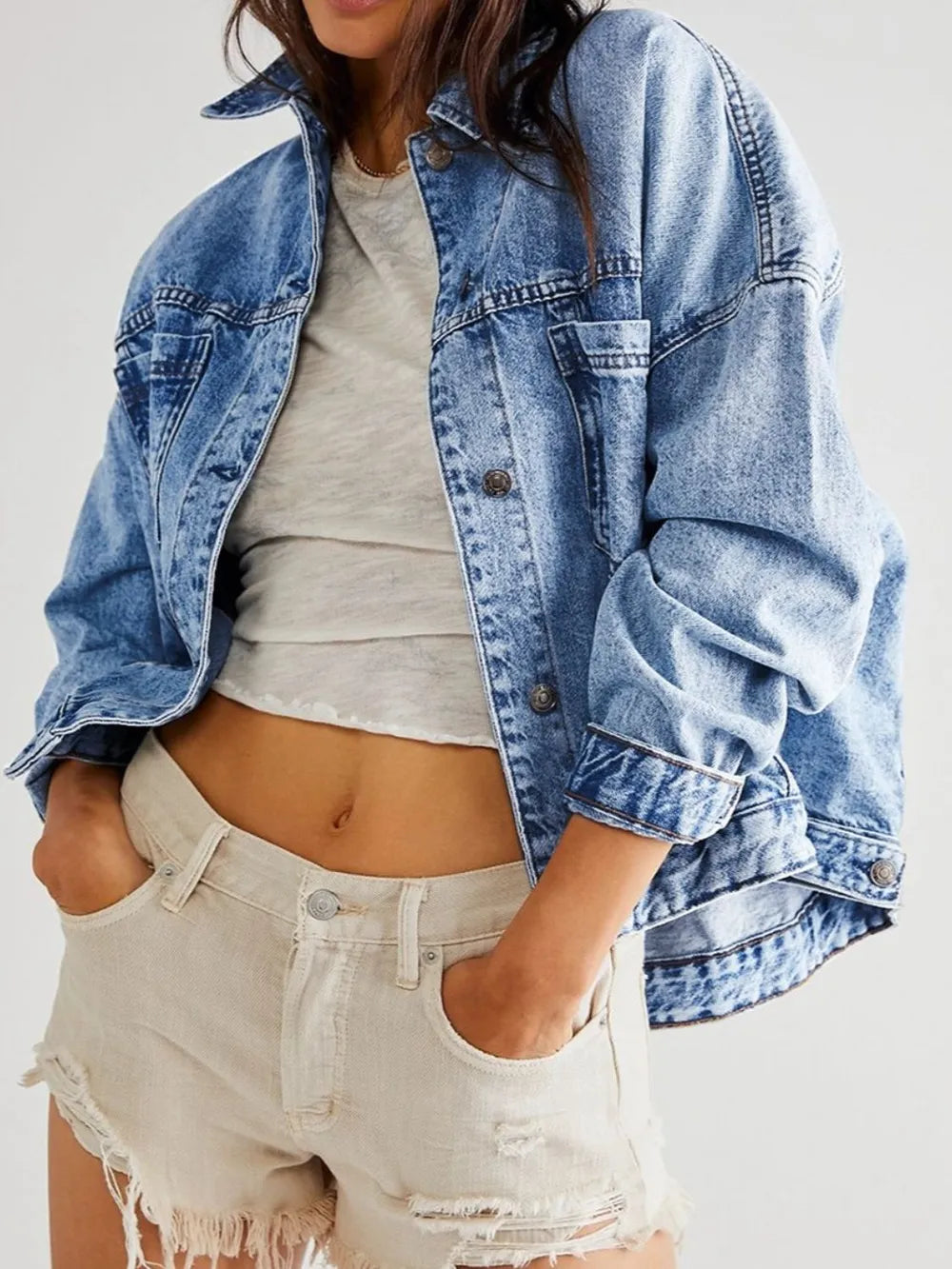 Pocketed Button Up Denim Jacket (10)