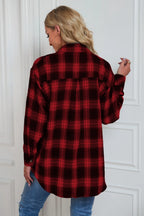 Plaid Button Up Dropped Shoulder Outerwear (2)