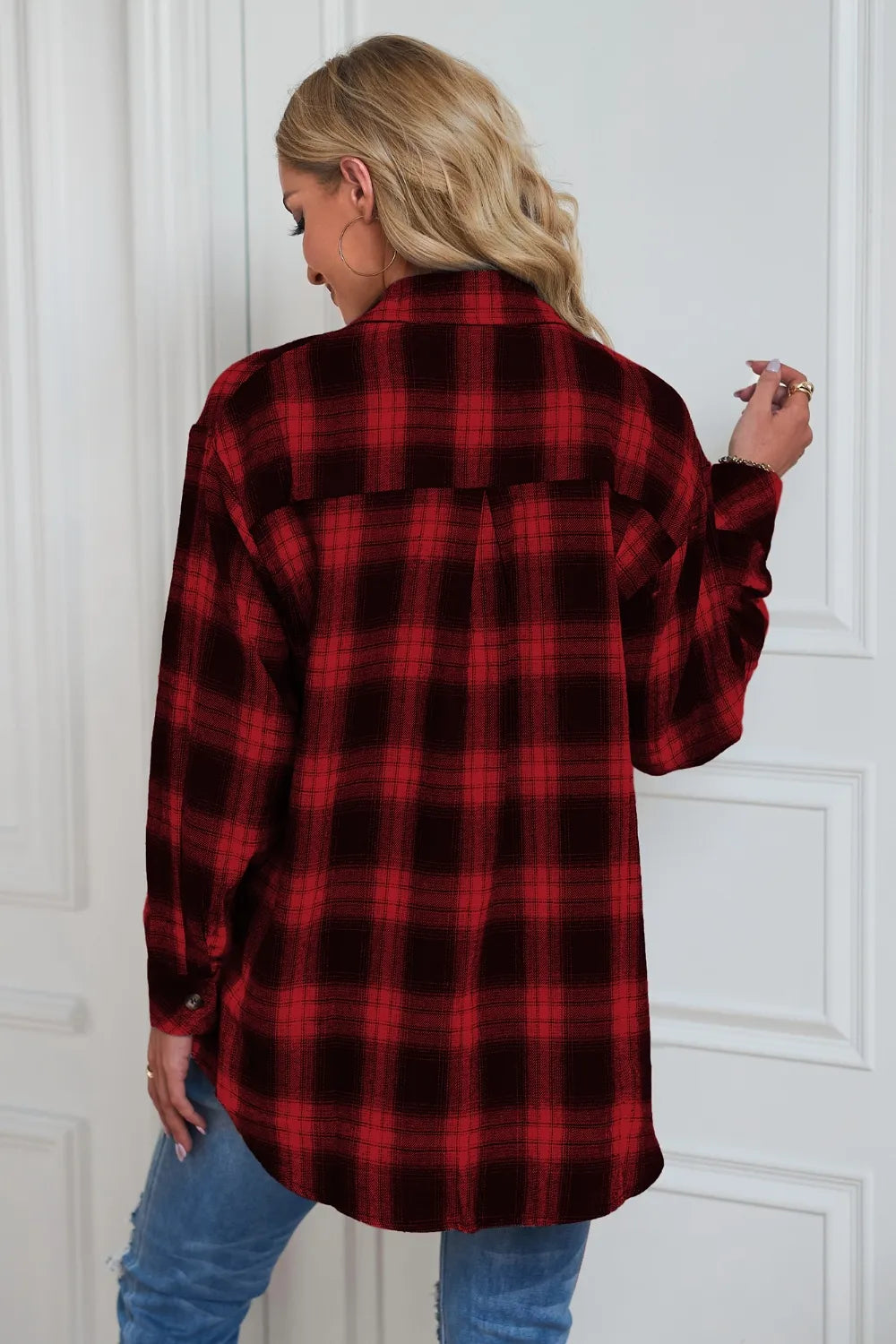 Plaid Button Up Dropped Shoulder Outerwear (2)