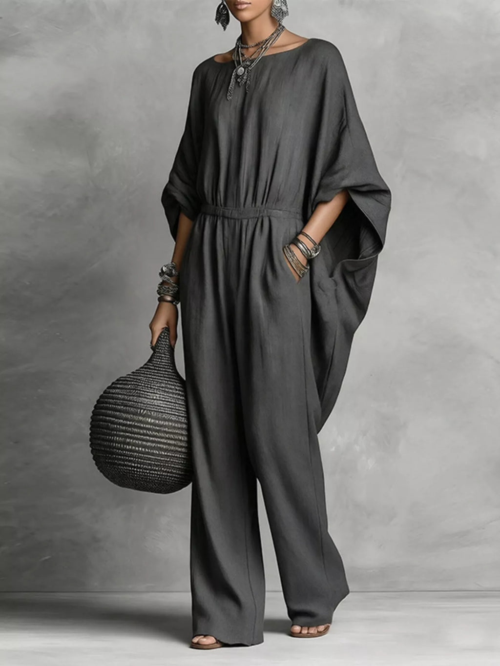Full Size Boat Neck Batwing Sleeve Wide-leg Jumpsuit Plus (5)