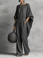 Full Size Boat Neck Batwing Sleeve Wide-leg Jumpsuit Plus (5)