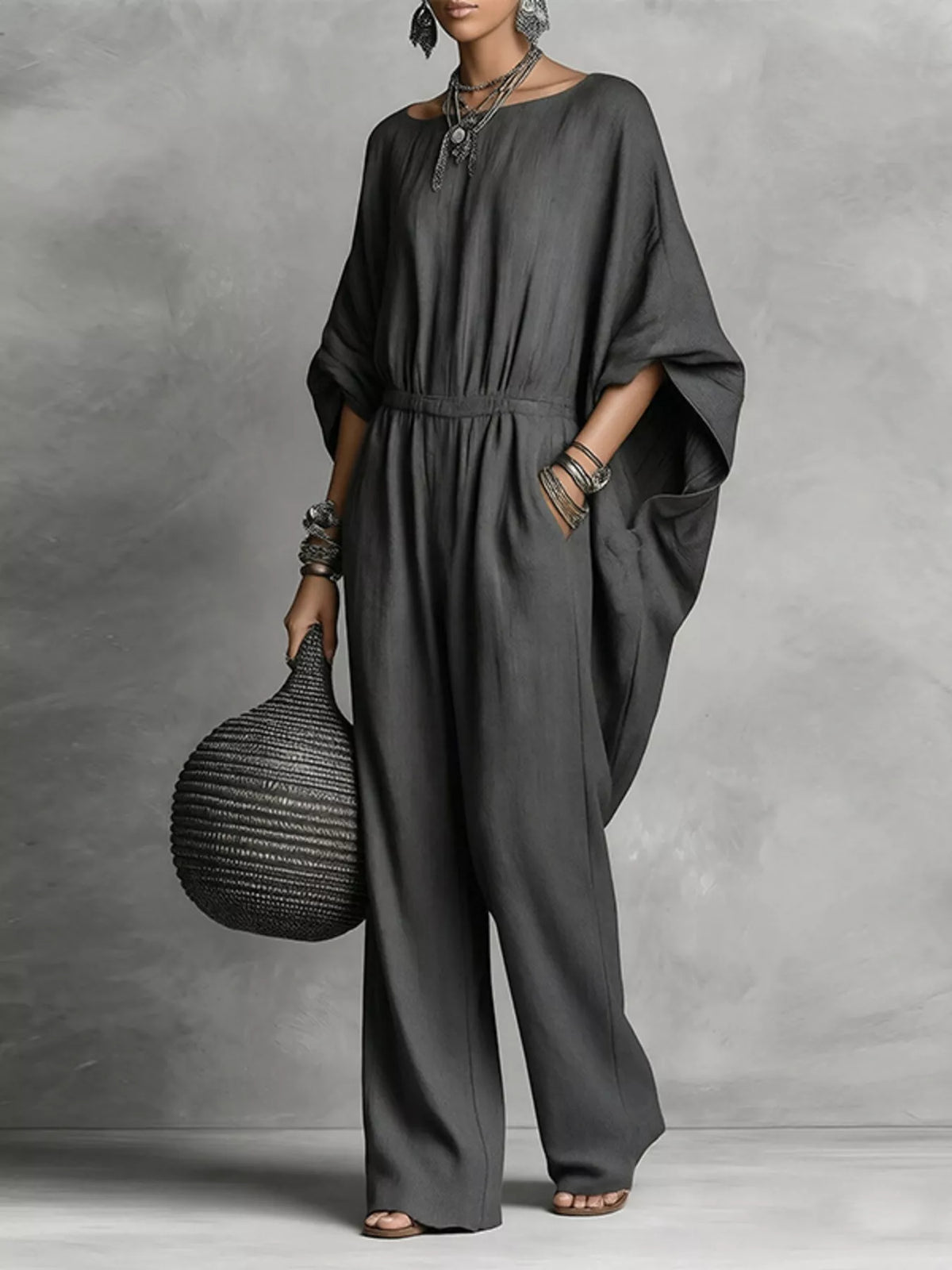 Full Size Boat Neck Batwing Sleeve Wide-leg Jumpsuit Plus (5)