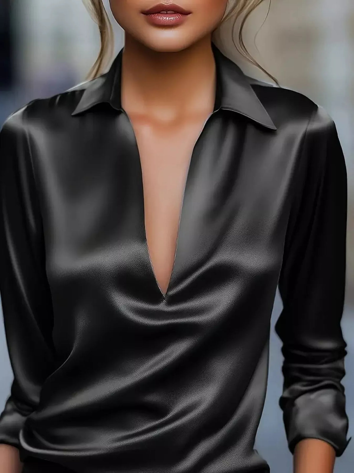 Elegant Deep V Long Sleeve Blouse (5)