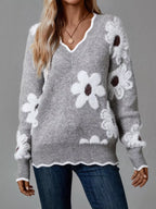 Floral V-neck Long Sleeve Sweater (2)