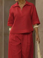 Full Size 3/4 Sleeve Top Wide Leg Pants Set Plus (14)